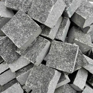 Гранітна бруківка пиляно-колота “Габро»/«Олівець», сіра/ графіт, 10x10x5 см, Україна